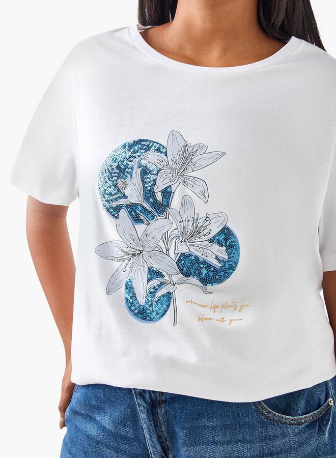  أولا بوبكن تيشيرت مطبوع بالزهور مزين من أولا بوبكن مقاس كبير - Image 4